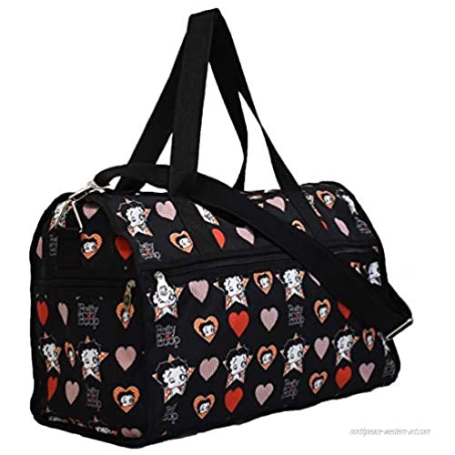 Betty Boop Black canvas L 19" Travel Duffel Bag heart star Sport Overnight