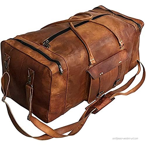 Large Leather 24 Inch Luggage Duffel Weekender Travel Overnight Carry One Duffel Bag For Men