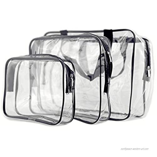 3 PCS Cosmetic Bag Clear Travel Toiletry Bag Set with Zipper Pouch Handle Straps - Portable Travel Luggage Pouch Airport Airline Vacation Organization - Vinyl PVC Make-up Pouch for Women & Men