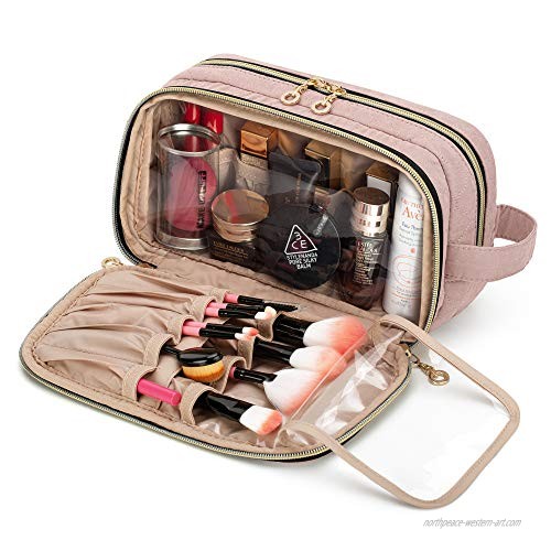Teamoy Makeup Toiletry Bag With Handle  Travel Makeup Organizer Cosmetic Bag for Makeup Brushes(Up To 9-Inch)  Beauty Essentials and More  Misty Rose(Patent Pending)