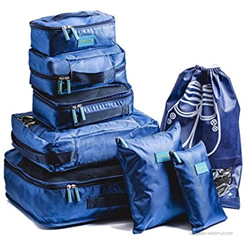 HOMYLUXE Packing Cubes 7-Pcs Travel Wardrobe Storage Organizer with Shoe Bag