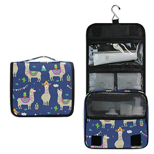 AUUXVA Hanging Toiletry Bag Llama Alpaca Cactus Travel Cosmetics Bag Portable Toiletry Kit for Women Men