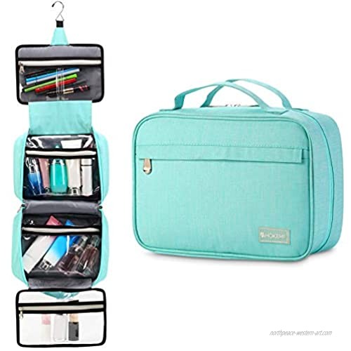 Hanging Travel Toiletry Bag for Men and Women - Large Capacity Cosmetic Wash Bag with 4 Compartments  Perfect for Travel Organize & Daily Use by HOKEMP (Light Blue)