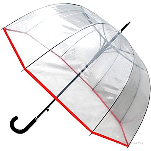 COLLAR AND CUFFS LONDON - Rare Automatic - Windproof EXTRA STRONG - StormDefender - Fiberglass - Clear Dome Umbrella - Red Trim