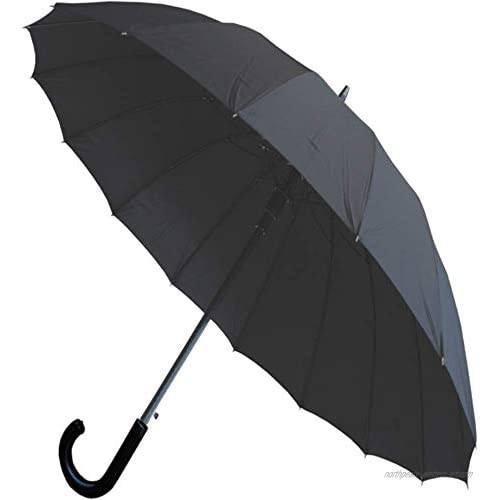 COLLAR AND CUFFS LONDON - Windproof 60MPH - 16 Ribs For SUPER-STRENGTH - EXTRA STRONG - Straight Auto Umbrella - Black Canopy