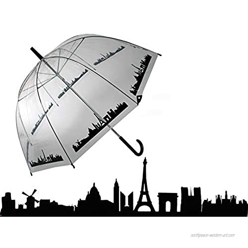 OOTB White Dome Umbrella with Black Paris Skyline Border  33.46"