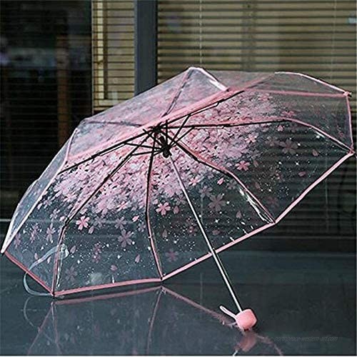 Three Fold Umbrella Women Transparent Clear Cherry Blossom Mushroom Sakura Folding Sunshade Rain Umbrellas
