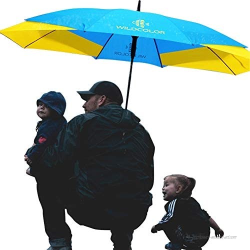 Wildcolor Windproof Travel Stick Umbrella  Auto-Open Men Women Outdoor & Golf Parasol Yellow&Blue 48 Inch Umbrella with Leather Cover Umbrella Cane  Big Straight Car&Auto Umbrella (Pampas Series)