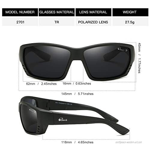 Bevi Polarized Sports Sunglasses for Men Women TR90 Square Frame Glasses Flexible and Durable Sun Glasses