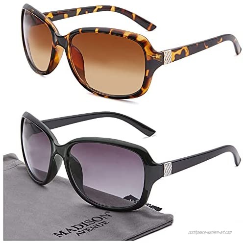 Madison Avenue 2 Pack Classic Vintage Sunglasses for Women  Fashion Sun Glasses with UV400 Protection