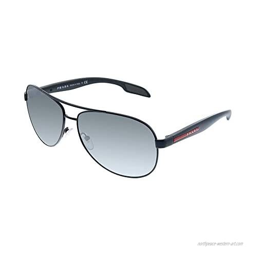 Prada Linea Rossa Lifestyle PS 53PS 1BO7W1 Black Demishiny Metal Aviator Sunglasses Grey Mirror Lens