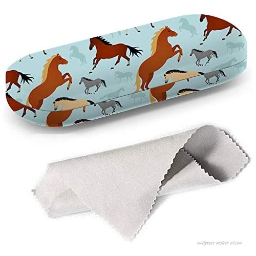 Hard Shell Glasses Protective Case Box + Cleaning Cloth - Fits most Eyeglasses and Sunglasses (Horses On)