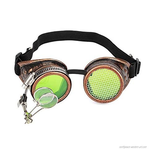 Spike Steampunk Kaleidoscope Goggles Rave Rainbow Crystal Lenses Glasses with Double Color Lenses and Ocular Loupe