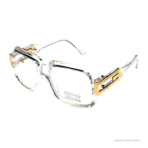 Large Classic Retro Square Frame Clear Lens Glasses with Gold Accent