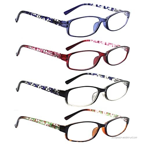 4 Pack Reading Glasses for Women  Lightweight Spring Hinge Readers Computer Blue Light Blocking Glasses