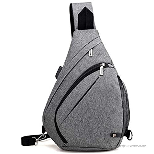 Hwayslon Canvas Sling Bag Backpack Crossbody Backpack for Men Women Casual Daypack Backpacks Chest Bags for Outdoor Hiking (Gray-2)