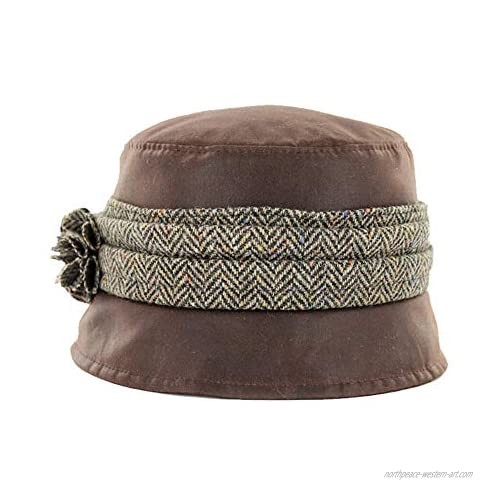 Womens Bucket Hat Waxed Cotton Made in Ireland Wax Caps Waterproof Hats for Women Brown