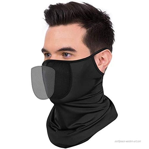Neck Gaiter with 2 Filters and Ear Loops Cooling Face Coverings Balaclava Scarf Workout Face Mask for Men Women