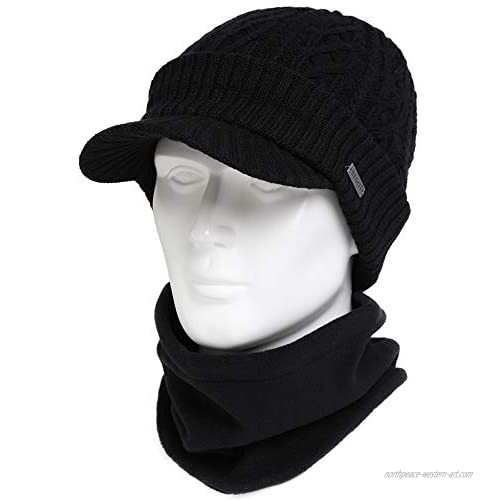 Jeff & Aimy 2-Pieces Winter Beanie Hat Scarf Set Warm Knit Wool Thick Knit Skull Cap for Men Women 、