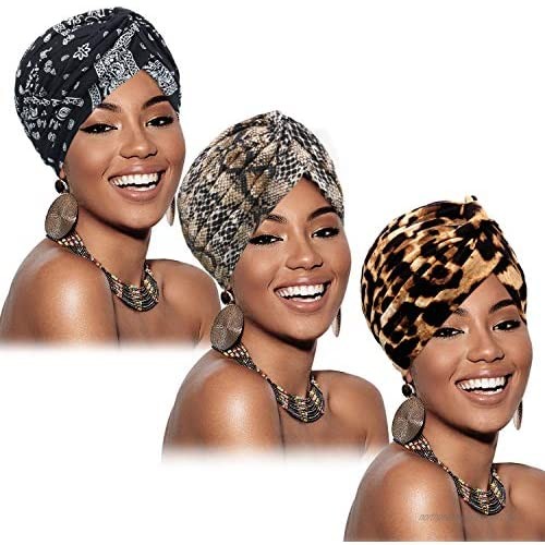 3 Pieces Turban for Women Soft Turban Patterned Beanie Pleated Head Wrap Cap Hair Loss Hat
