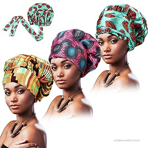 Hercicy 3 Pieces Adjustable African Print Adjustable Head Wrap