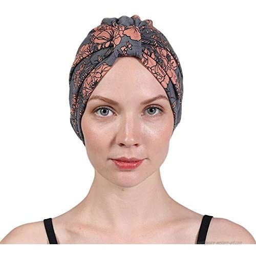 Women’s Turban Cotton Double Layer Satin Liner Chemo Cap Flower Print Beanie Head wrap Cap Sleep Bonnet
