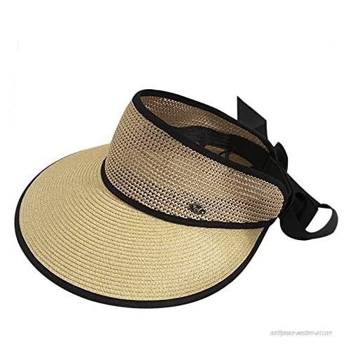 Beach Foldable Straw Wide Brim Travel Caps Sun Visor Hat UPF 50+ UV with Bow