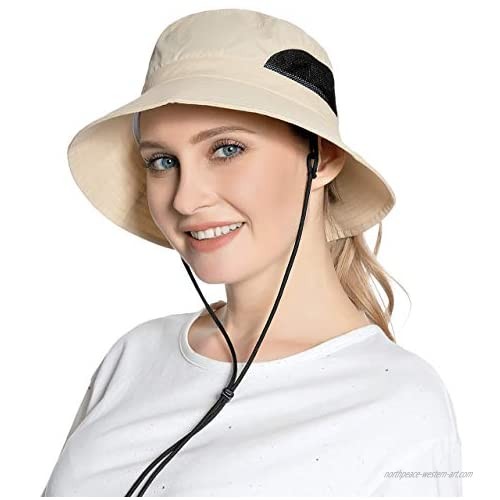 Muryobao Womens Ponytail Bucket Beach Sun Hat Summer Travel Fisherman Cap UV Protection Fishing Hat