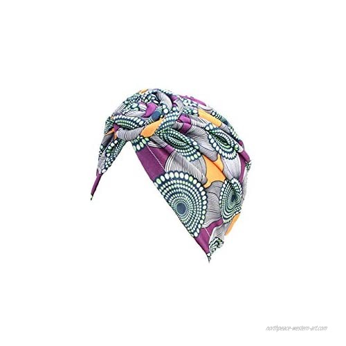 Cunite African-Pattern Turbans for Women Headwrap Pre-Tied Knot-Headband
