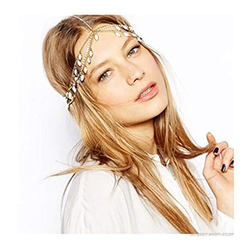 deladola Boho Layered Head Chain Gold Beaded Pendant Headpiece Vintage Sandbeach Party Multilayer Hair Accessories Jewelry for Women and Girls