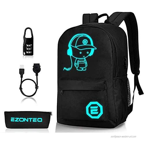 Luminous School Backpack Horsky Anime Cartoon Music Boy Shoulder Laptop Travel Bag Daypack College Bookbag Night Light for Students with USB Charging Port Lock and Pencil Case 35L (No Power Source)