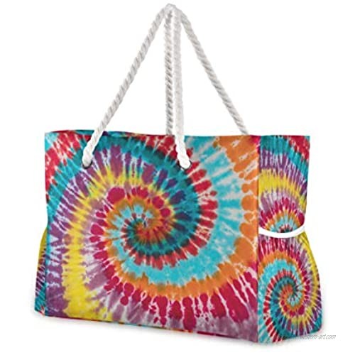 ALAZA Colorful Tie Dye Traditional Swirl Beach Toy Bag Groceries Bag for Seaside  Shower Stall  Swiming Pool