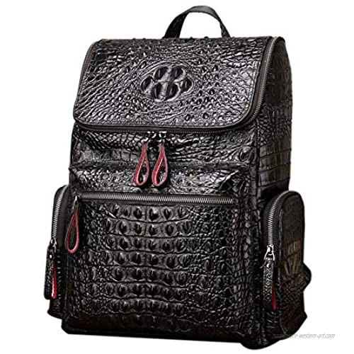 Boshiho Real Leather Laptop Backpack Fashion Travel Bag Daypack for Men (Crocodile Pattern - L)