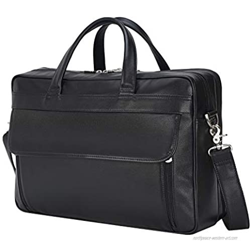 Texbo Men's Solid Full Grain Cowhide Leather Large 17 Inch Laptop Briefcase Messenger Bag Tote